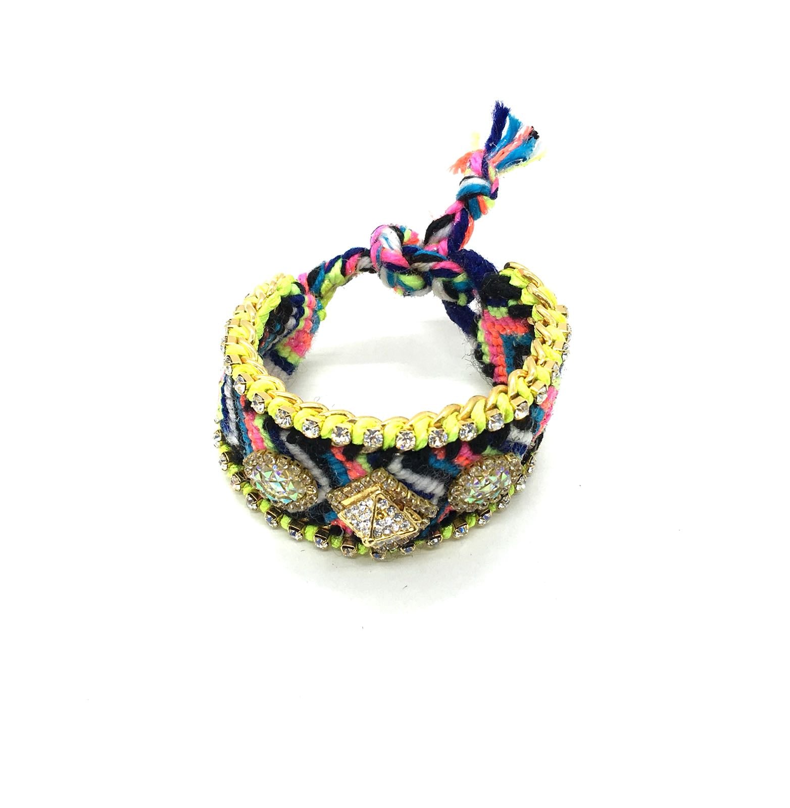 Luxury friendship bracelet- fluorescent rainbow mix- AB raisin- green ribbon