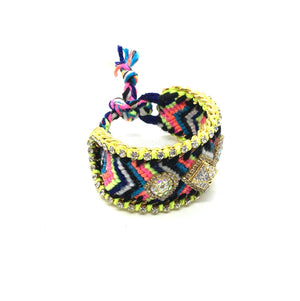 Luxury friendship bracelet- fluorescent rainbow mix- AB raisin- green ribbon