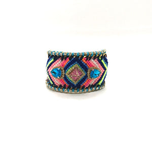 Luxury friendship bracelet- blue grey mix- light blue crystal- light blue ribbon