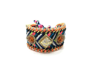 Luxury friendship bracelet- blue grey mix- light blue crystal- light blue ribbon