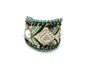 Luxury friendship bracelet- blue grey mix- light blue crystal- light blue ribbon