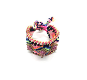 Luxury friendship bracelet- navy pink mix- pink pyramid crystal- pink ribbon