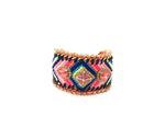 Luxury friendship bracelet- blue pink mix- salmon crystal- orange ribbon