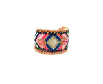 Luxury friendship bracelet- blue pink mix- salmon and white crystal- orange ribbon