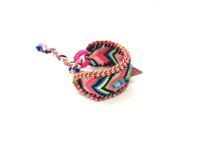 Luxury friendship bracelet- blue pink mix- light blue crystal- pink ribbon