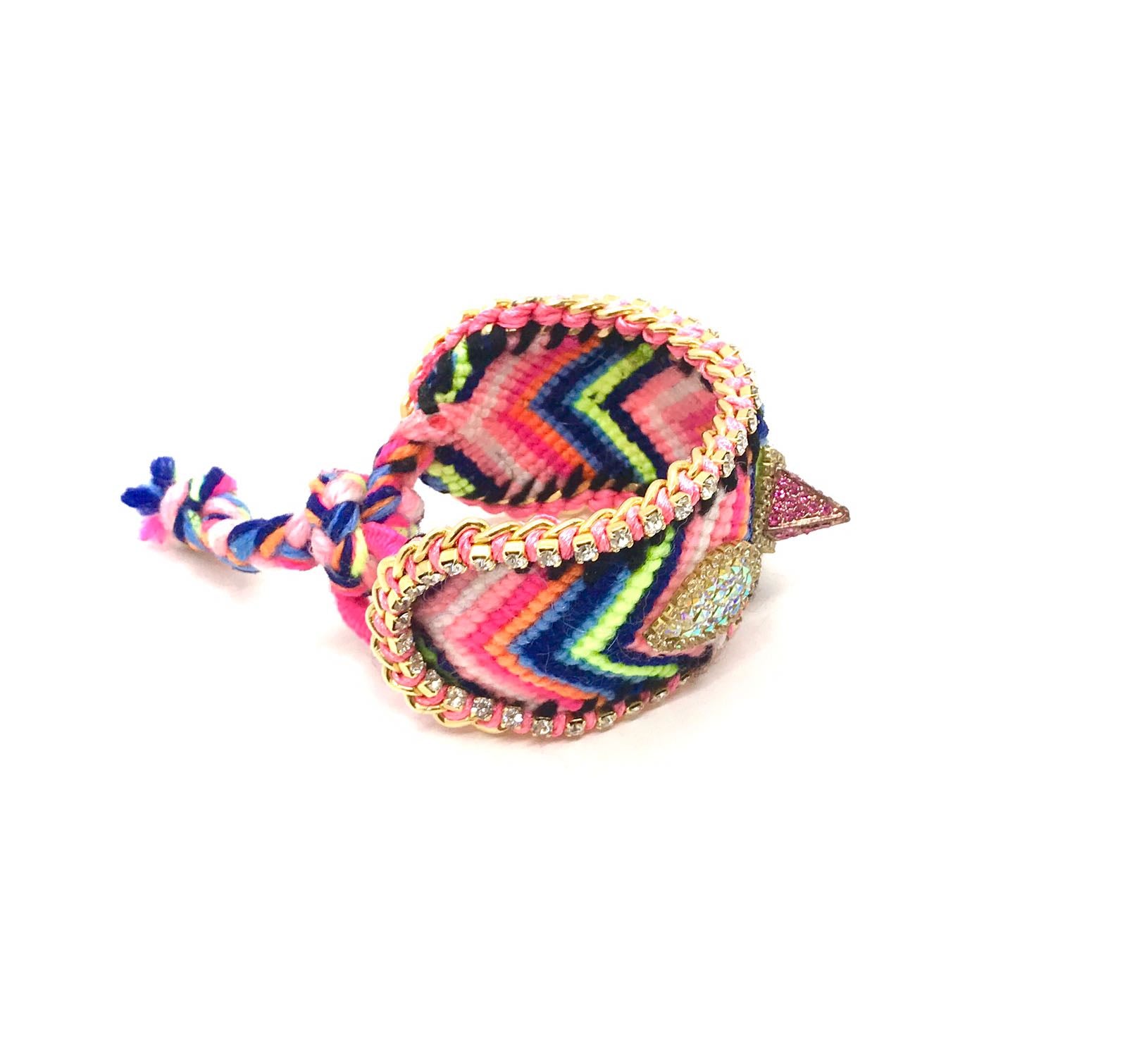 Luxury friendship bracelet- blue pink mix- AB raisin- pink ribbon